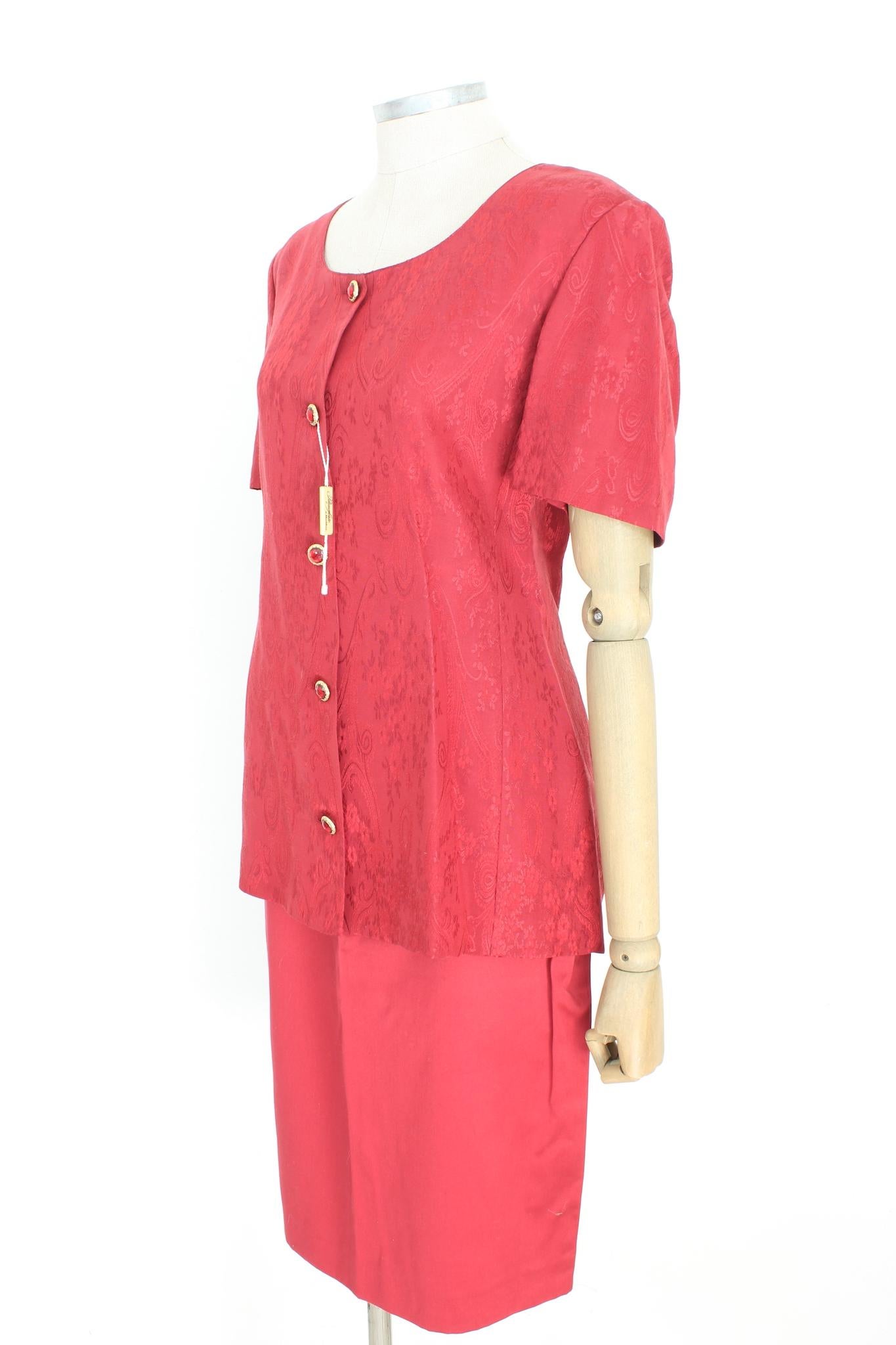 Max Mara Red Silk Damask Skirt Suit 2000s For Sale 1