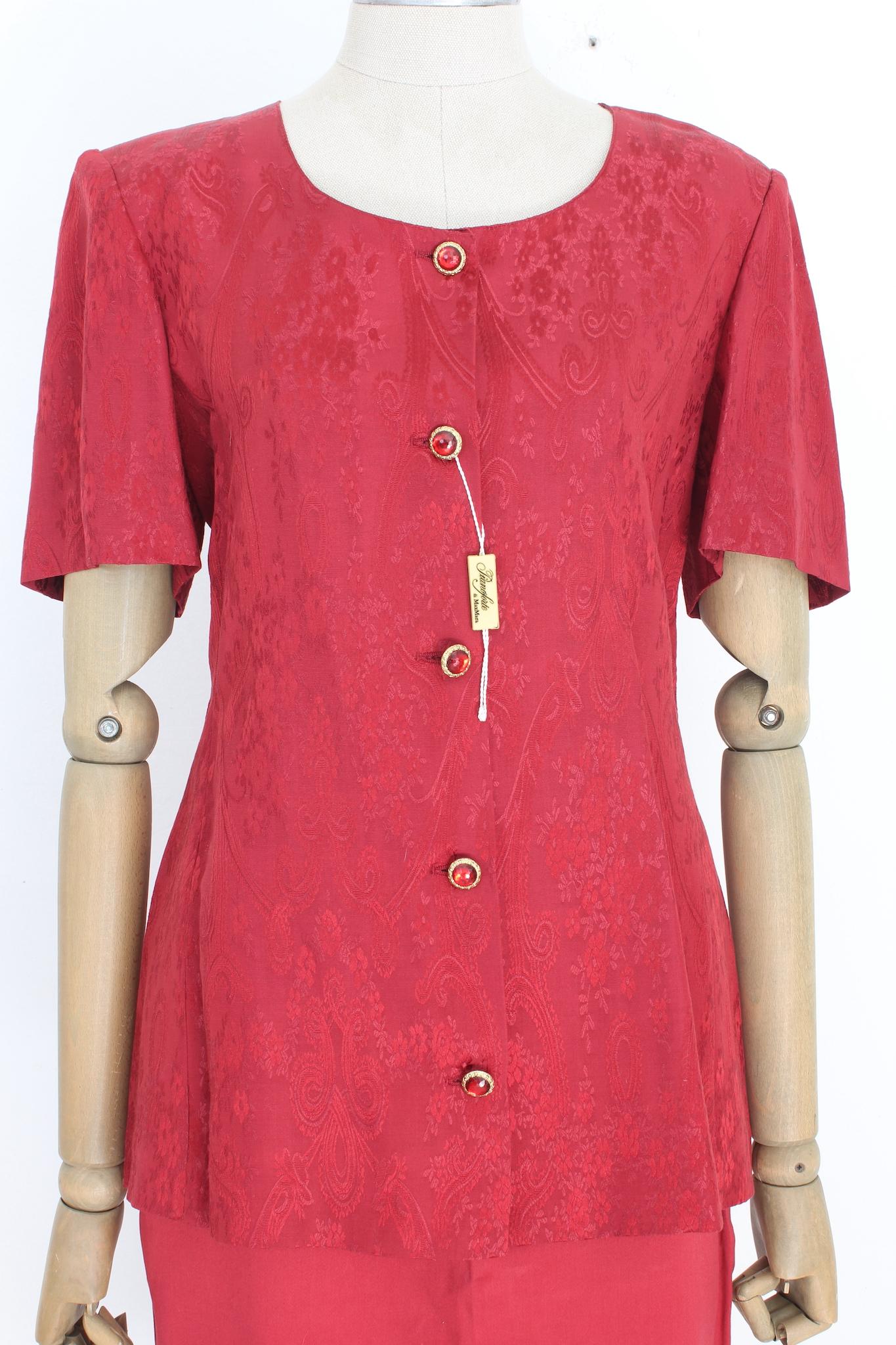 Max Mara Red Silk Damask Skirt Suit 2000s For Sale 2