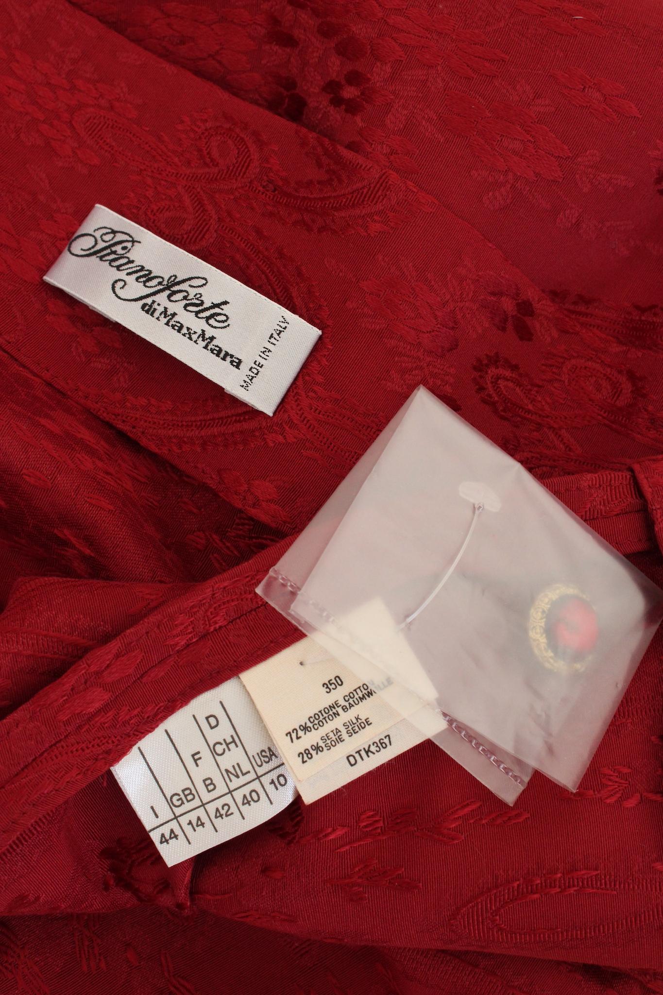 Max Mara Red Silk Damask Skirt Suit 2000s For Sale 3