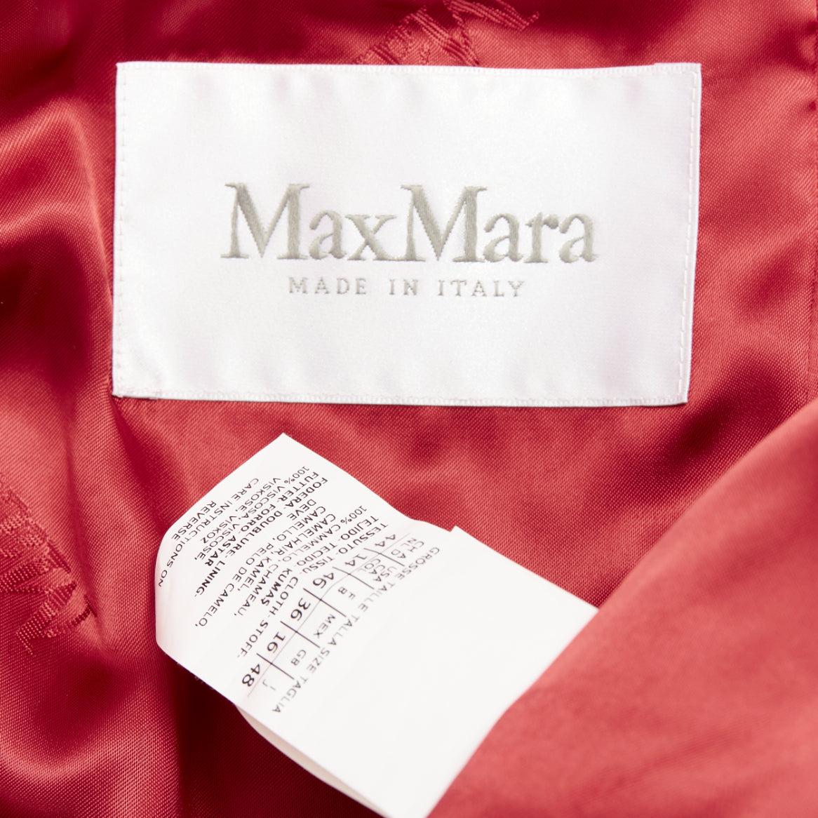 MAX MARA Rialto 100% camel hair red pocketed belted wrap robe coat IT44 L 5