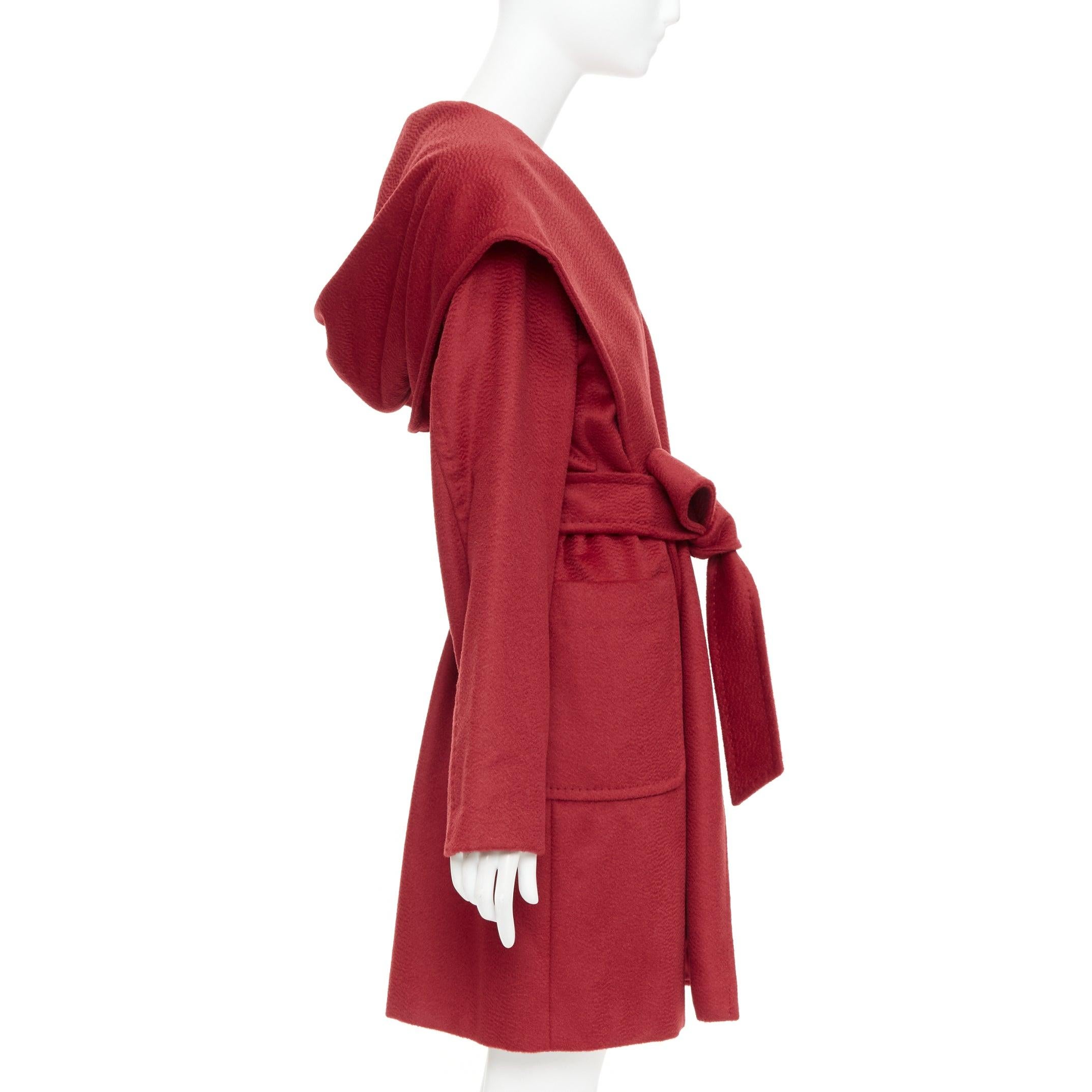 Rosso MAX MARA Rialto 100% camel hair red pocketed belted wrap robe coat IT44 L