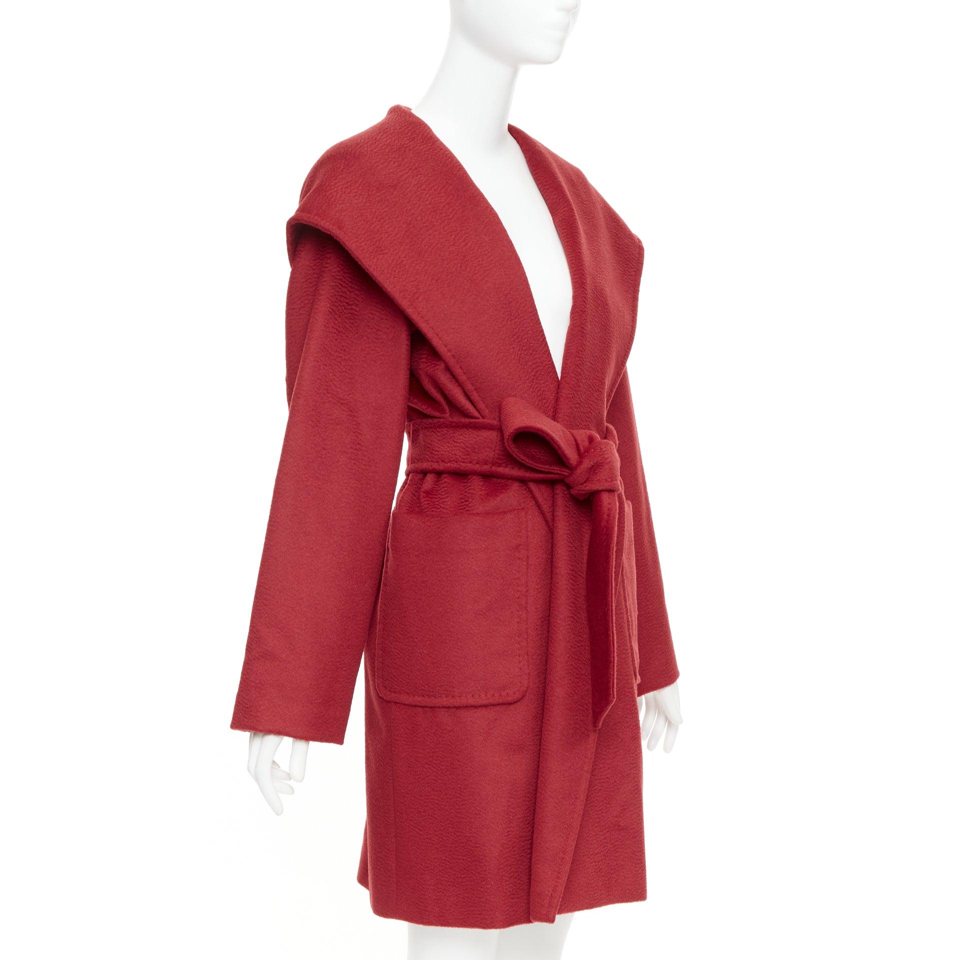MAX MARA Rialto 100% camel hair red pocketed belted wrap robe coat IT44 L 4