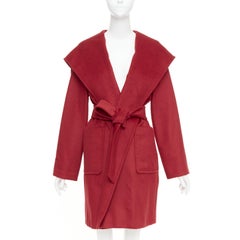 MAX MARA Rialto 100% camel hair red pocketed belted wrap robe coat IT44 L