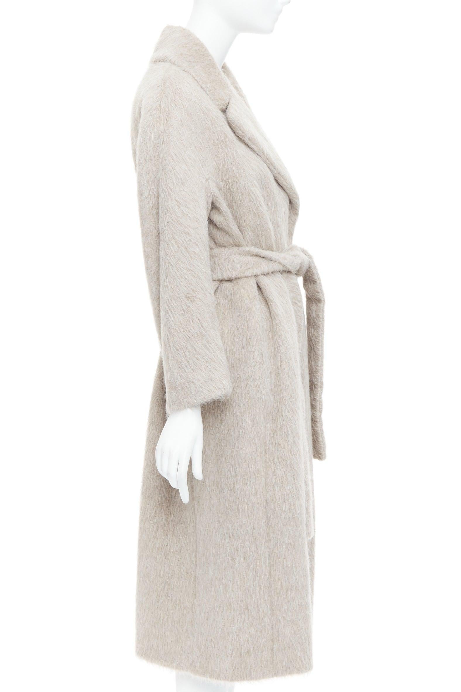 MAX MARA S grey alpaca virgin wool spread collar belted long coat IT38 XS In Excellent Condition For Sale In Hong Kong, NT