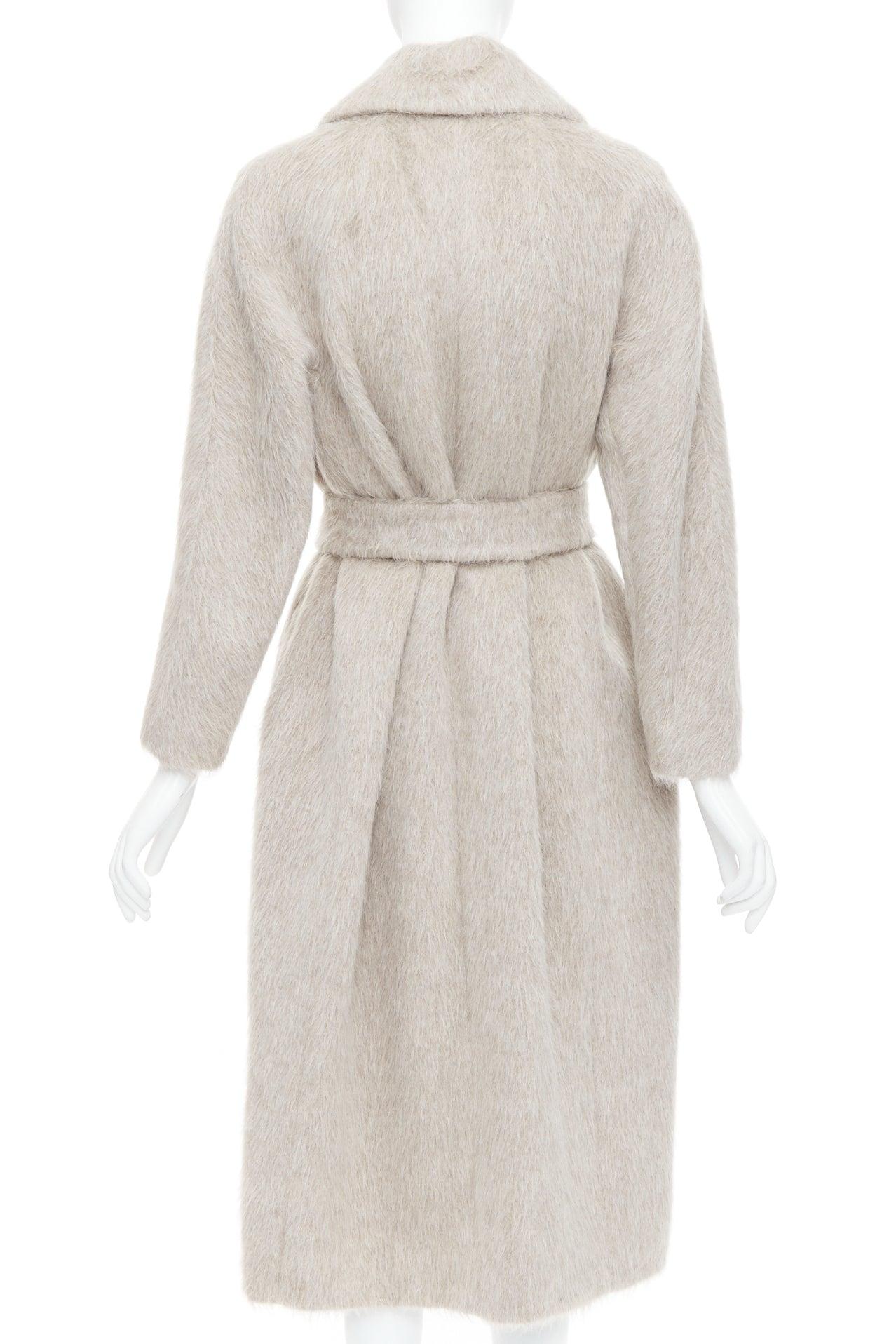 Women's MAX MARA S grey alpaca virgin wool spread collar belted long coat IT38 XS For Sale