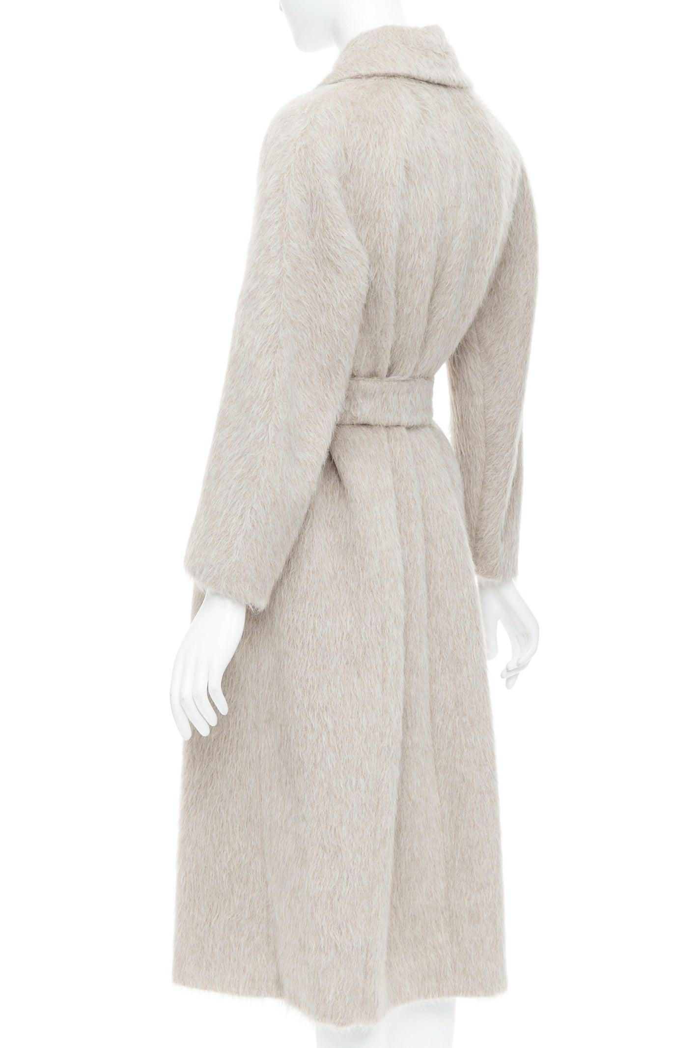 MAX MARA S grey alpaca virgin wool spread collar belted long coat IT38 XS For Sale 1