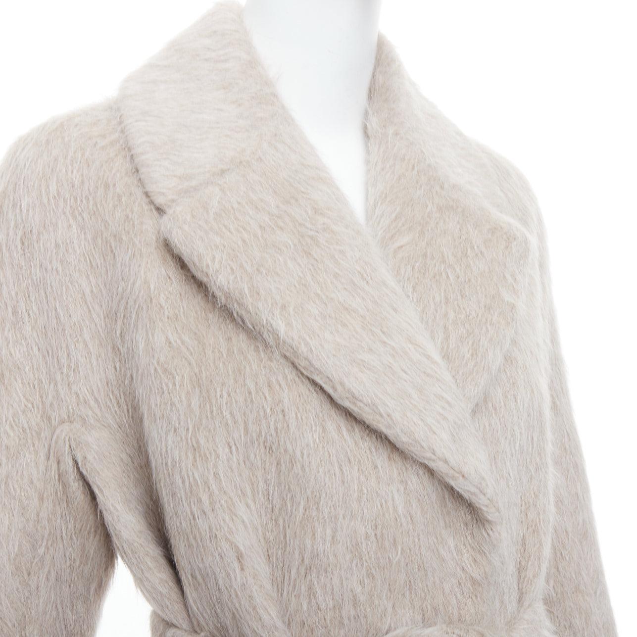MAX MARA S grey alpaca virgin wool spread collar belted long coat IT38 XS For Sale 2