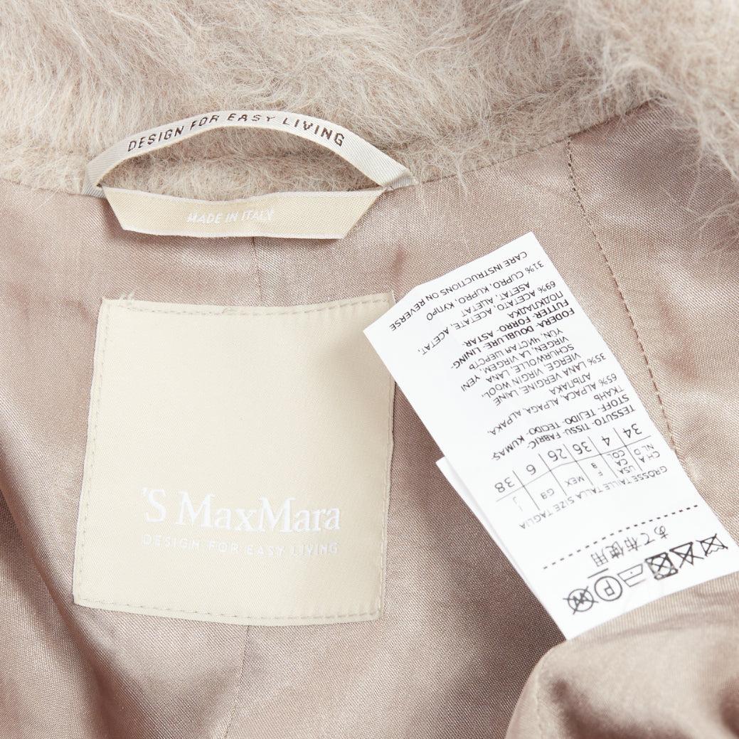 MAX MARA S grey alpaca virgin wool spread collar belted long coat IT38 XS For Sale 3