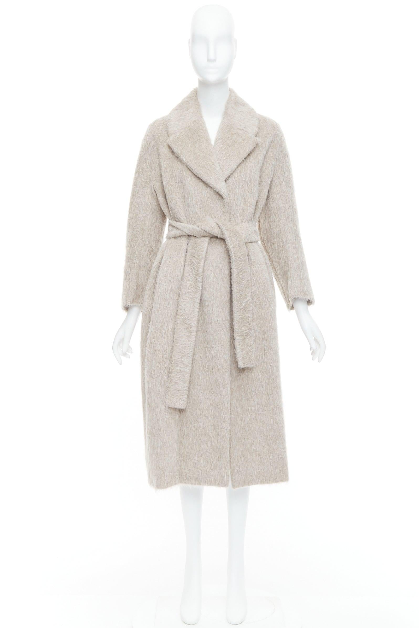 MAX MARA S grey alpaca virgin wool spread collar belted long coat IT38 XS For Sale 4