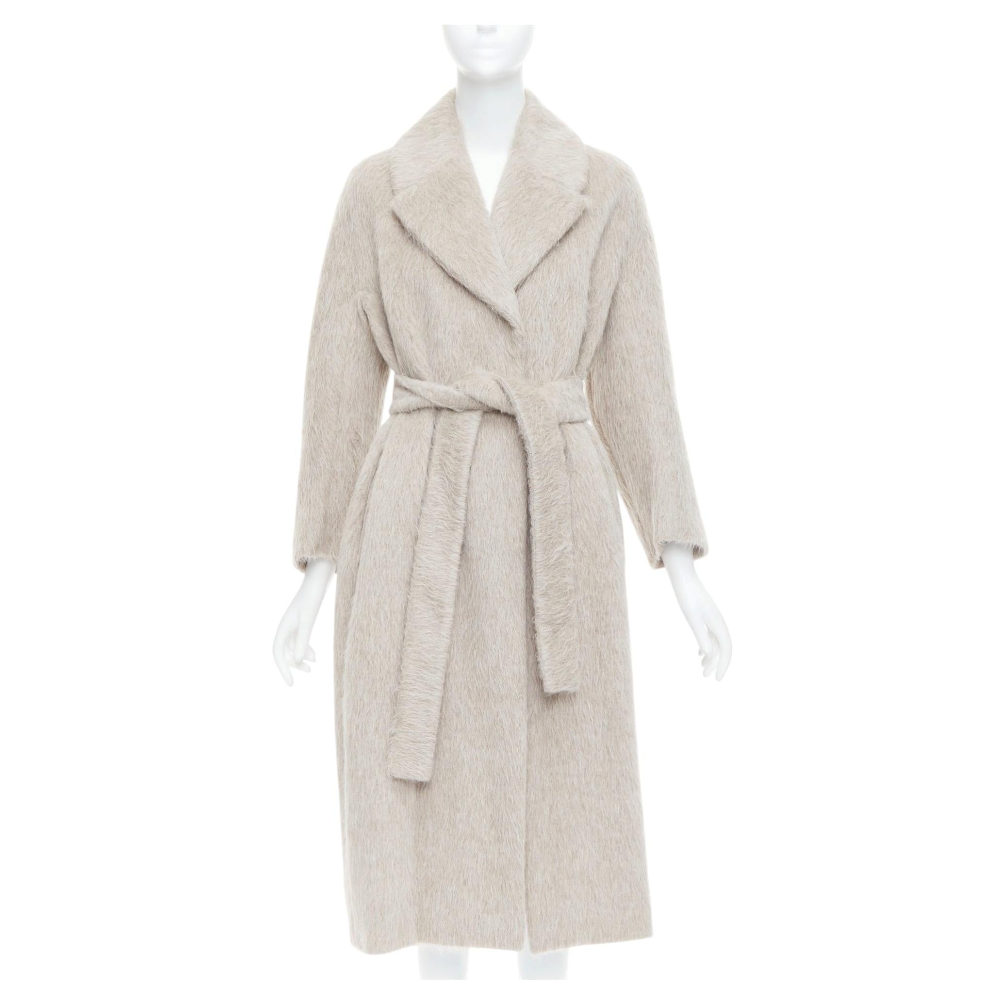 Pre-owned Max Mara S Grey Alpaca Virgin Wool Spread Collar Belted Long Coat It38 Xs In Gray