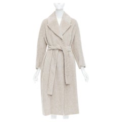 MAX MARA S grey alpaca virgin wool spread collar belted long coat IT38 XS