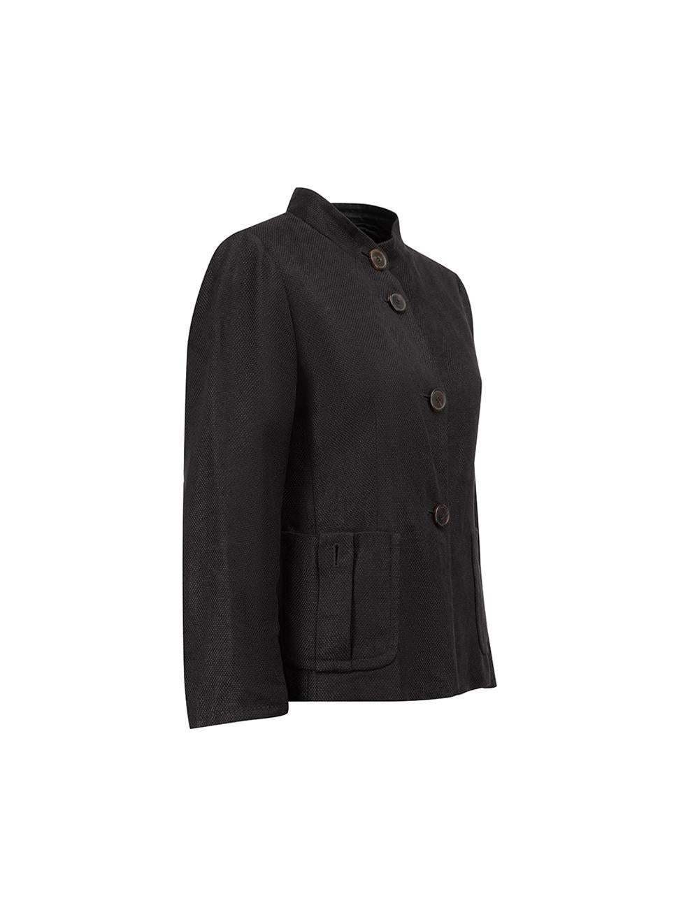 CONDITION is Very good. Hardly any visible wear to jacket is evident on this used Max Mara designer resale item.
 
 
 
 Details
 
 
 Black
 
 Linen
 
 Blazer jacket
 
 Mock neck
 
 Long sleeved
 
 Button up fastening
 
 2x Front patch pockets with