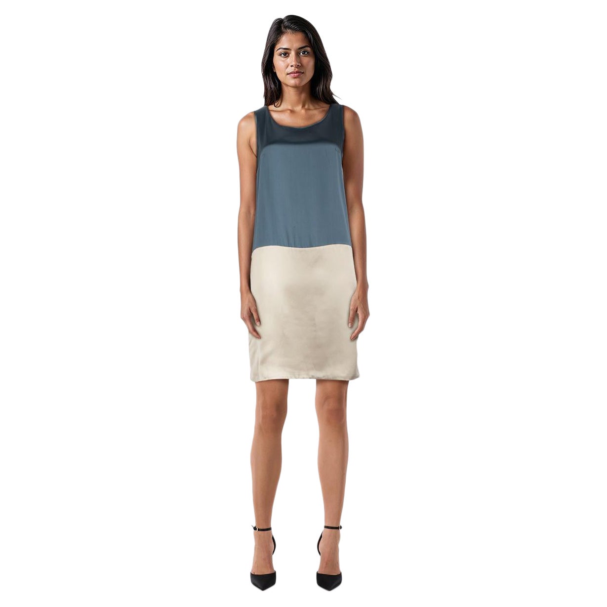 Max Mara 'S Max Mara Blue & Beige Silk Dress Size S