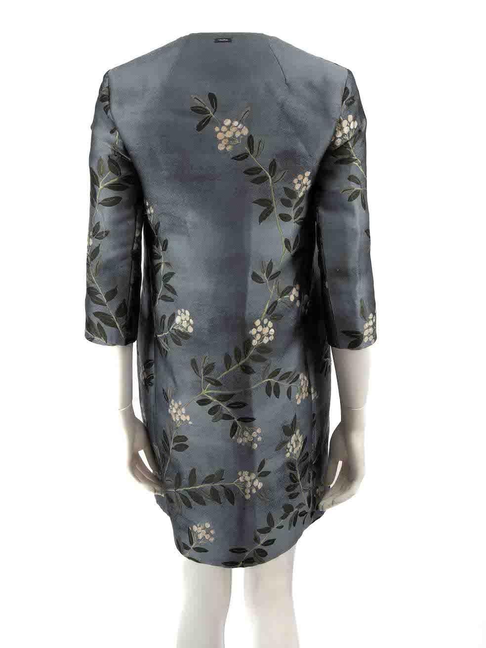 Max Mara 'S Max Mara Blue Floral Jacquard Coat Size XXS In Good Condition For Sale In London, GB