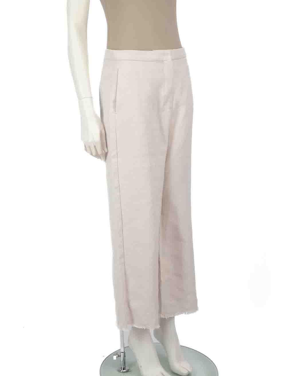 CONDITION is Very good. Hardly any visible wear to trousers is evident on this used S' Max Mara designer resale item.
 
 
 
 Details
 
 
 Ecru
 
 Cotton
 
 Trousers
 
 Straight leg
 
 Mid rise
 
 Raw hem
 
 2x Side pockets
 
 Fly zip, button and