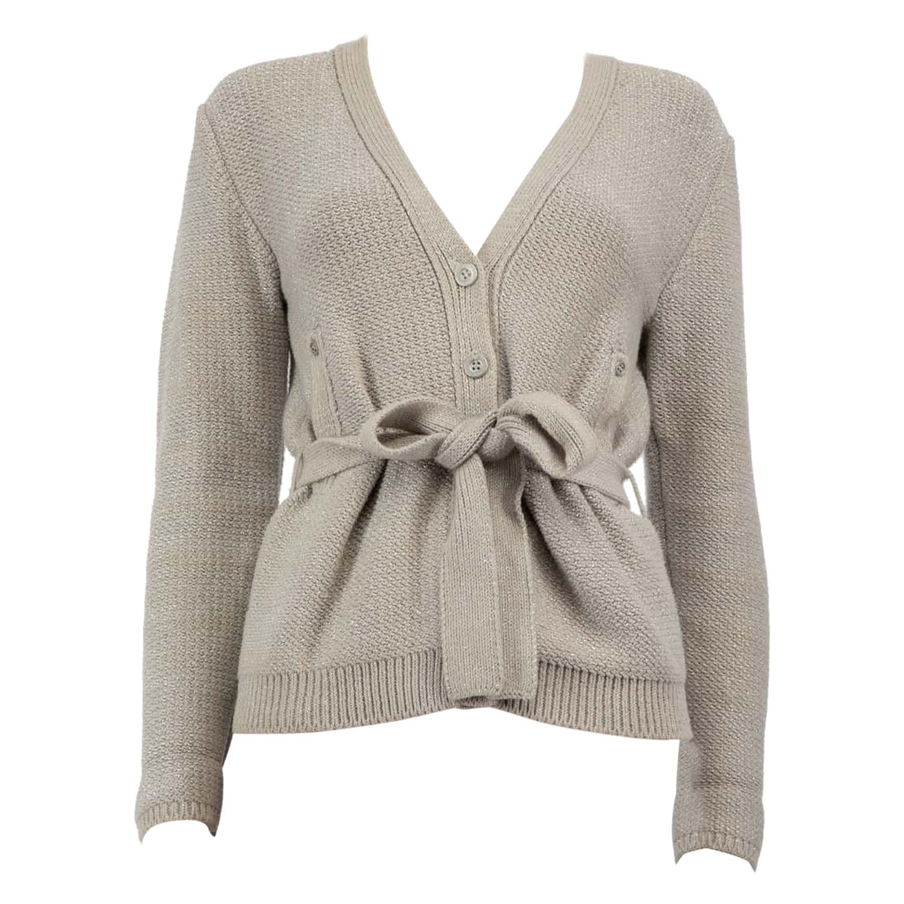 Max Mara 'S Max Mara Grey Knitted Belted Cardigan Size M