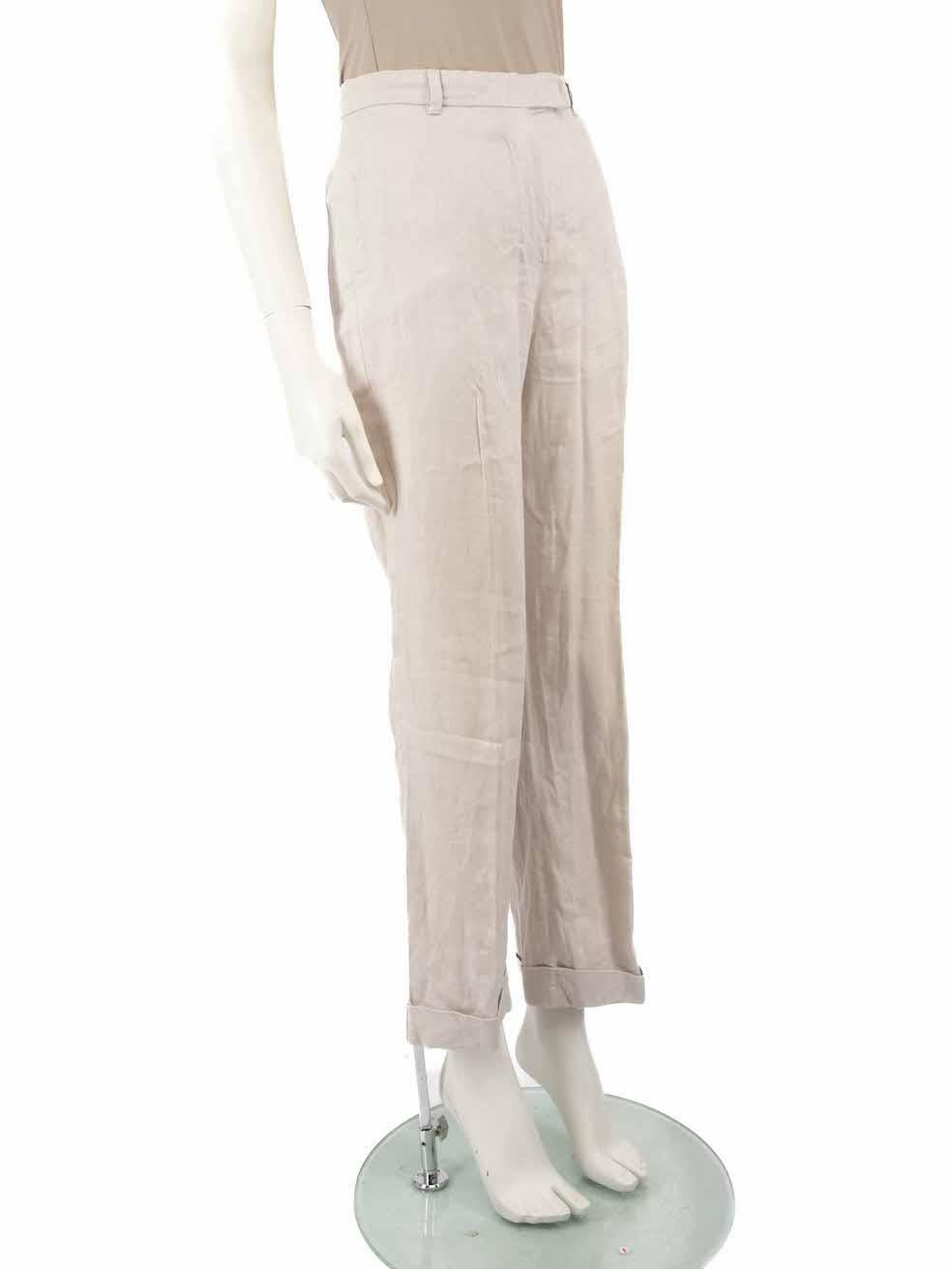 CONDITION is Good. Minor wear to the trousers is evident. Light discolouration around the internal waistline, front right leg, front left leg, rear left leg and rear right hemline. Pull to thread to the front right and left leg on this used 'S Max
