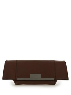 Max Mara Sculptural Clasp Calf Leather Clutch — Brown
