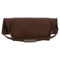 Max Mara Sculptural Clasp Calf Leather Clutch — Brown