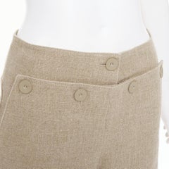 Pantalones de marinero MAX MARA Sfalata, de lino beige, con lengüeta con botones en la cintura, de corte ancho y largo cropped, talla IT38