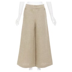 Pantalones de marinero MAX MARA Sfalata, de lino beige, con lengüeta con botones en la cintura, de corte ancho y largo cropped, talla IT38
