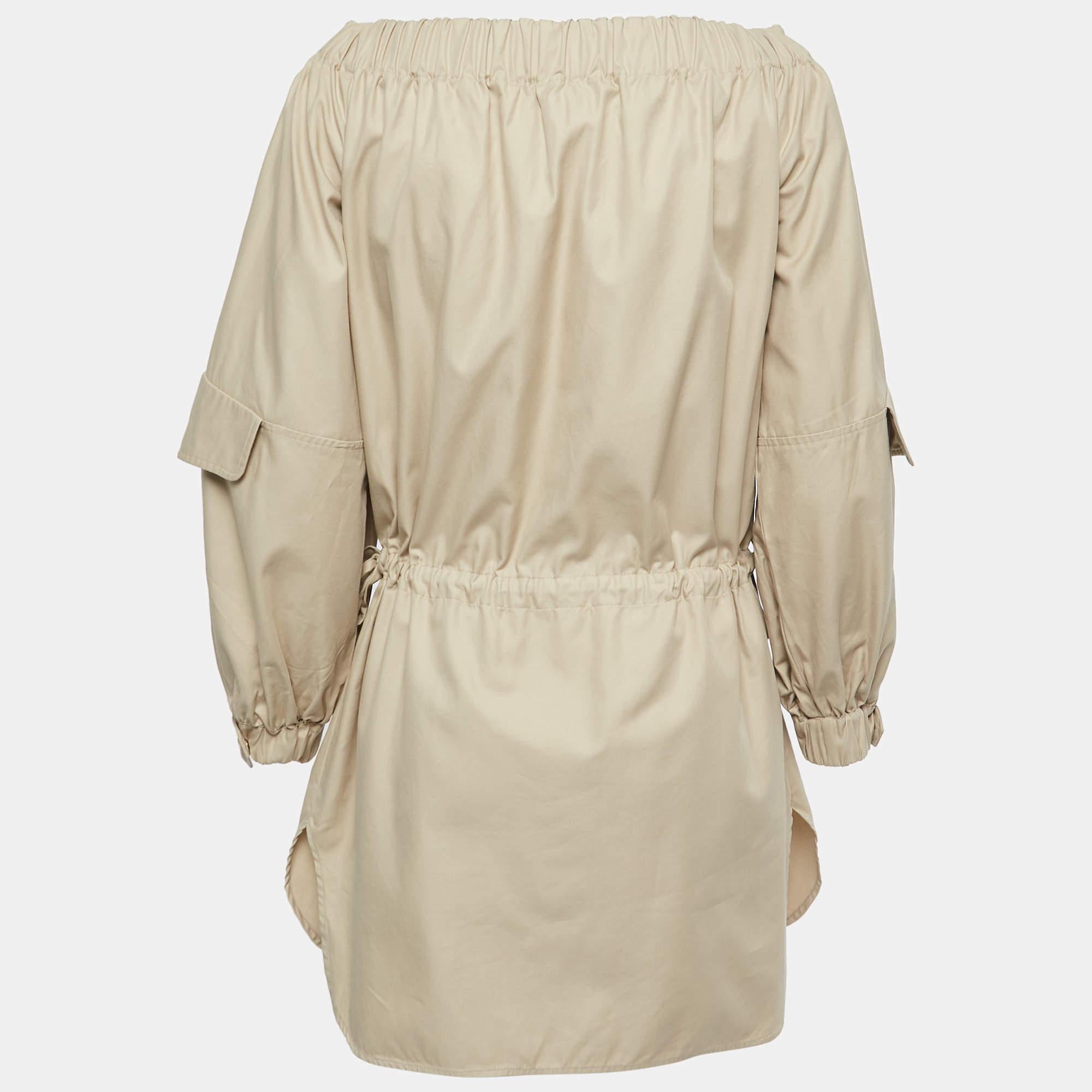 Women's Max Mara Sfilata Beige Cotton Off Shoulder Pocket Detail Mini Dress S For Sale