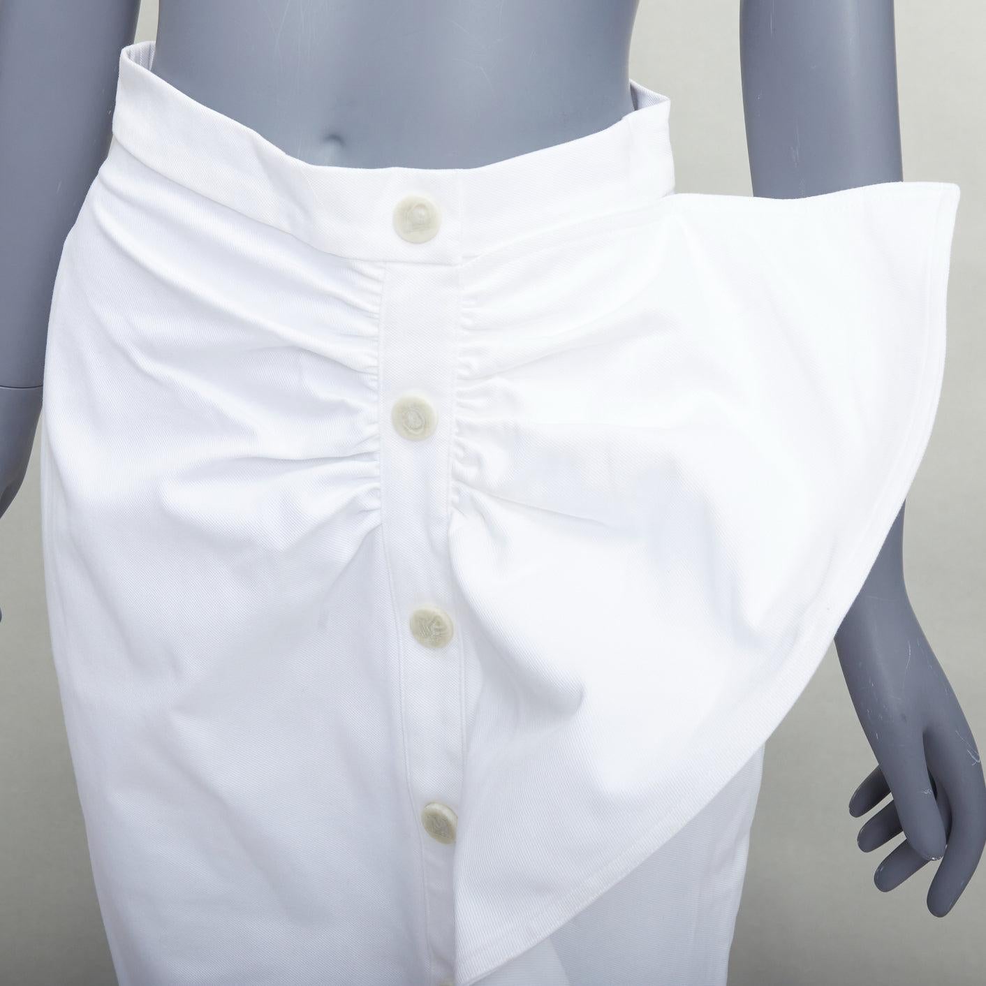 MAX MARA SFILATA white cotton asymmetric ruffles button skirt IT36 XXS
Reference: SNKO/A00439
Brand: Max Mara
Collection: Sfilata
Material: Cotton
Color: White, Grey
Pattern: Solid
Closure: Zip
Extra Details: A classic pencil skirt with a modern