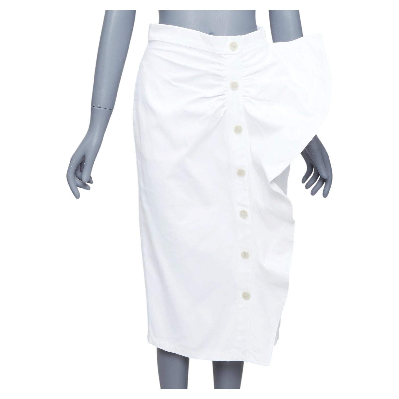 Pre-owned Max Mara Sfilata White Cotton Asymmetric Ruffles Button Skirt It36 Xxs