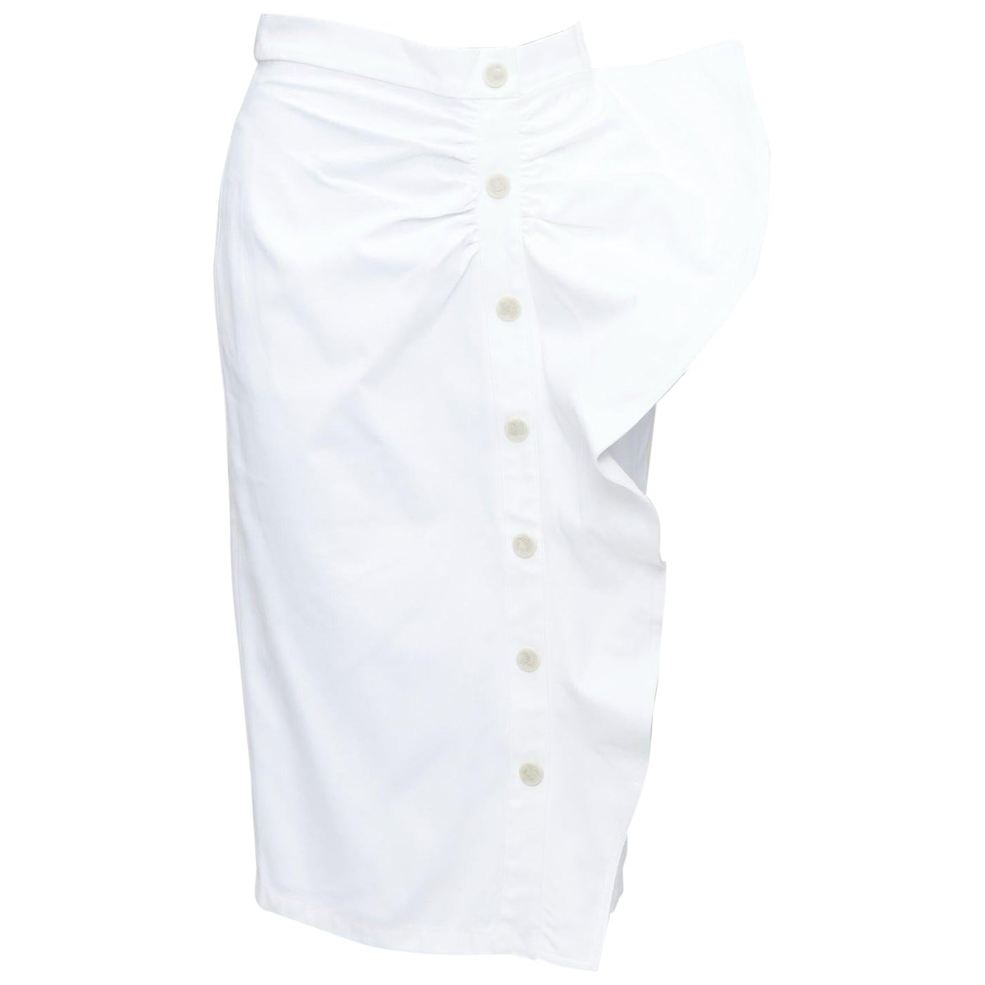 MAX MARA SFILATA gonna in cotone bianco con volant asimmetrico e bottoni IT36 XXS
