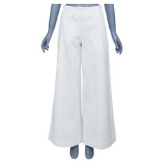 MAX MARA Sfilata: jeans in denim bianco di cotone, stile marinaro, con bottoni e gamba larga, taglia IT36 XXS