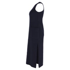 Max Mara Midi-Kleid mit Seitenschlitzen und Taschen aus marineblauer Wolle