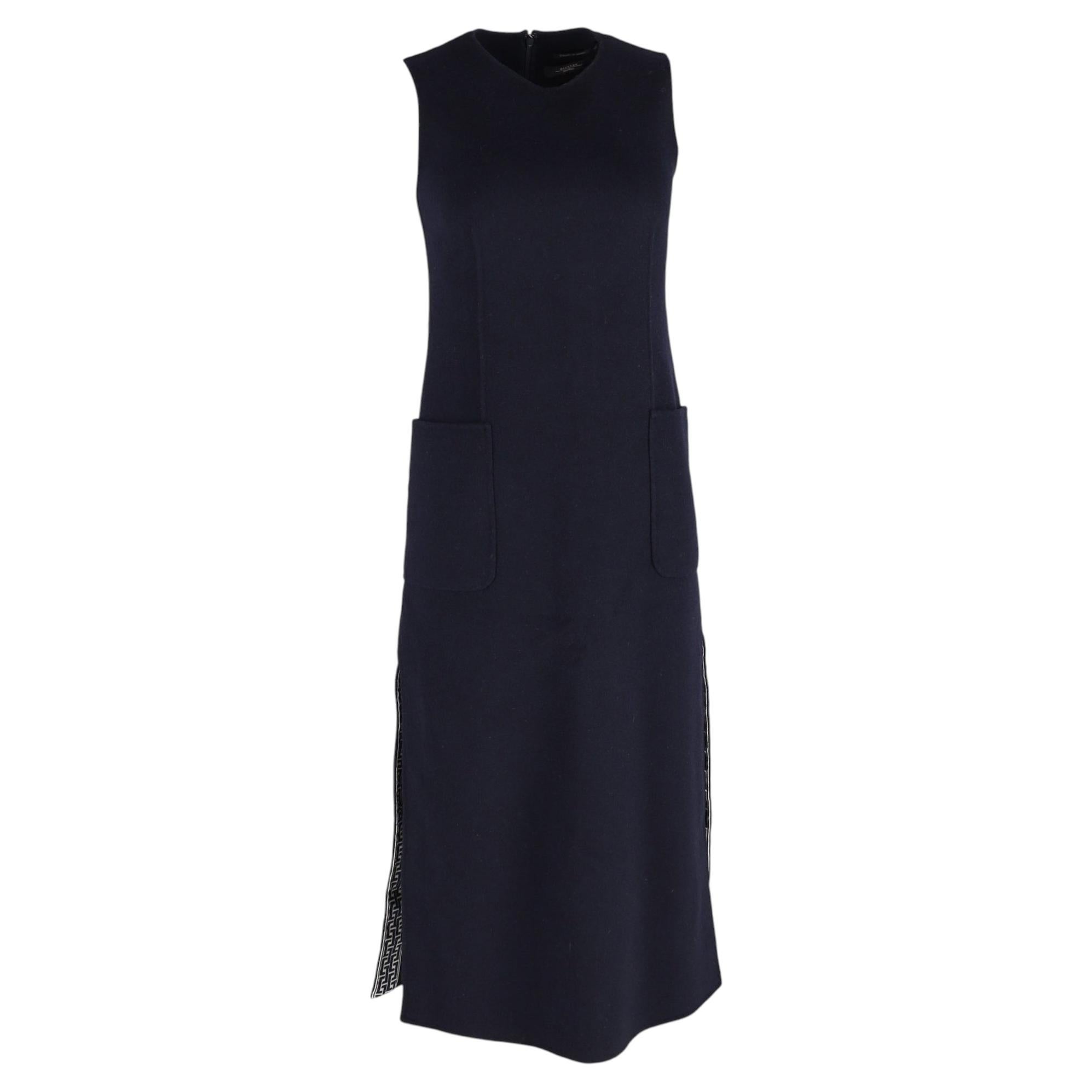 Max Mara Midi-Kleid mit Seitenschlitzen und Taschen aus marineblauer Wolle