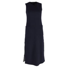 Max Mara Midi-Kleid mit Seitenschlitzen und Taschen aus marineblauer Wolle