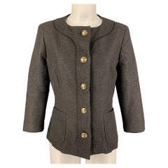 MAX MARA Size 10 Brown Cotton Blend Textured Jacket