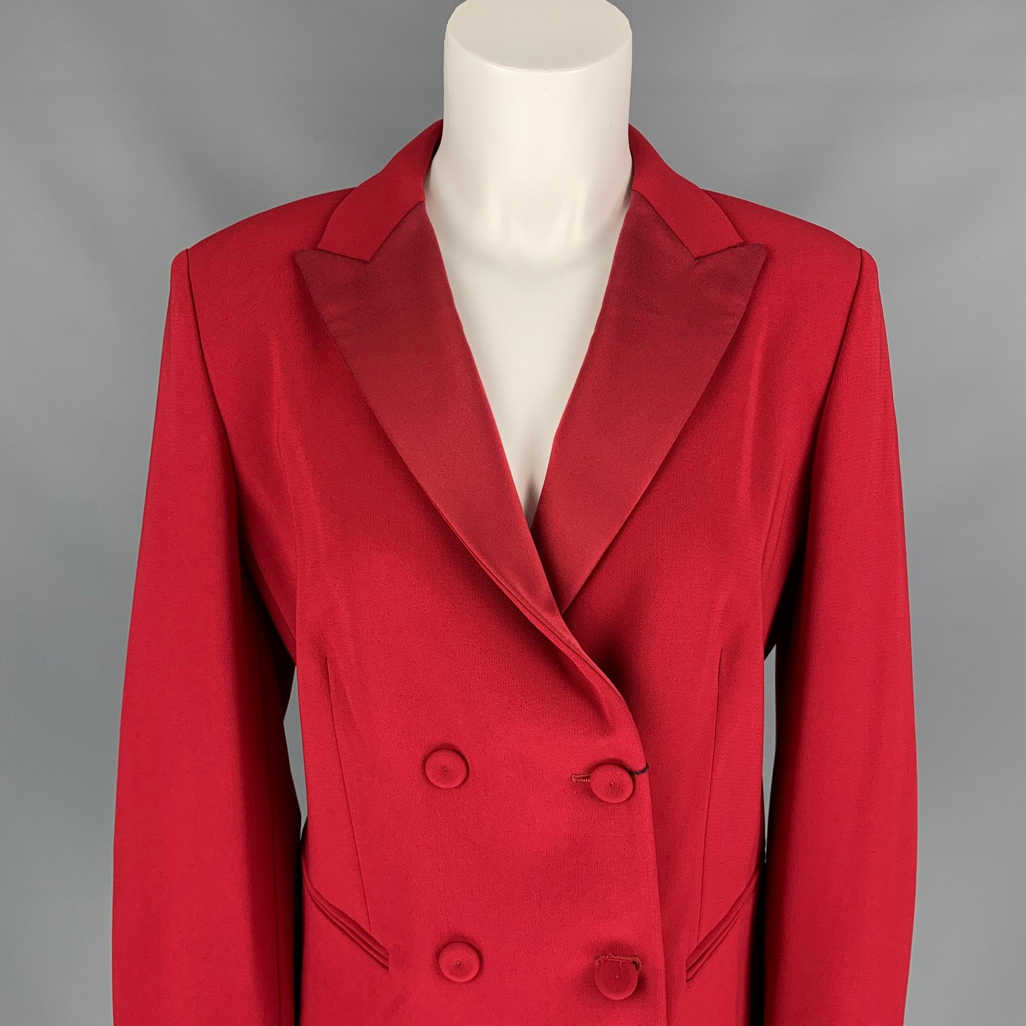 MAX MARA jacket comes in a red triacetate blend with a full liner featuring a peak lapel, slit pockets, and a double breasted closure. Made in Italy.

New With Tags. 
Marked: AD 42 / USA 12 / FB 44 / MEX 34 / GB 14 / IJ 46
Original Retail Price:
