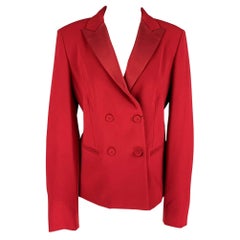 MAX MARA Talla 12 Chaqueta bicolor roja de mezcla de triacetato con doble botonadura