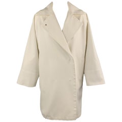 Used MAX MARA Size 2 White Cotton Hidden Snap Pointed Lapel Coat