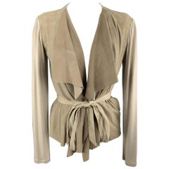 MAX MARA Size 4 Beige Suede Draped Collar Cardigan Jacket