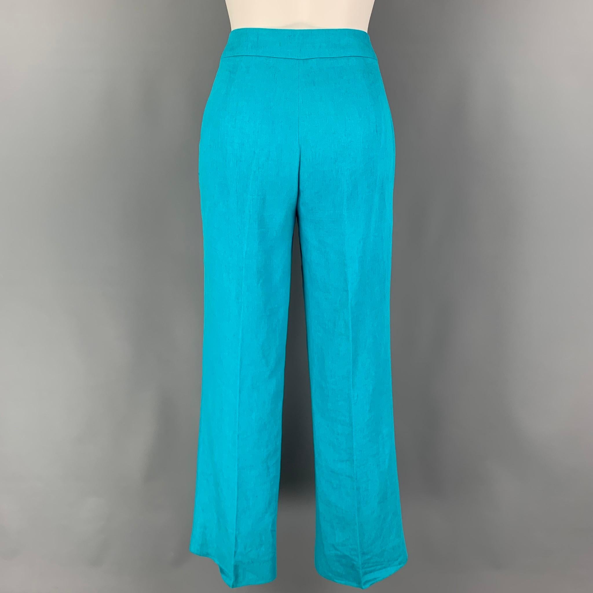 MAX MARA Size 6 Blue Turquoise Linen Dress Pants In Excellent Condition In San Francisco, CA