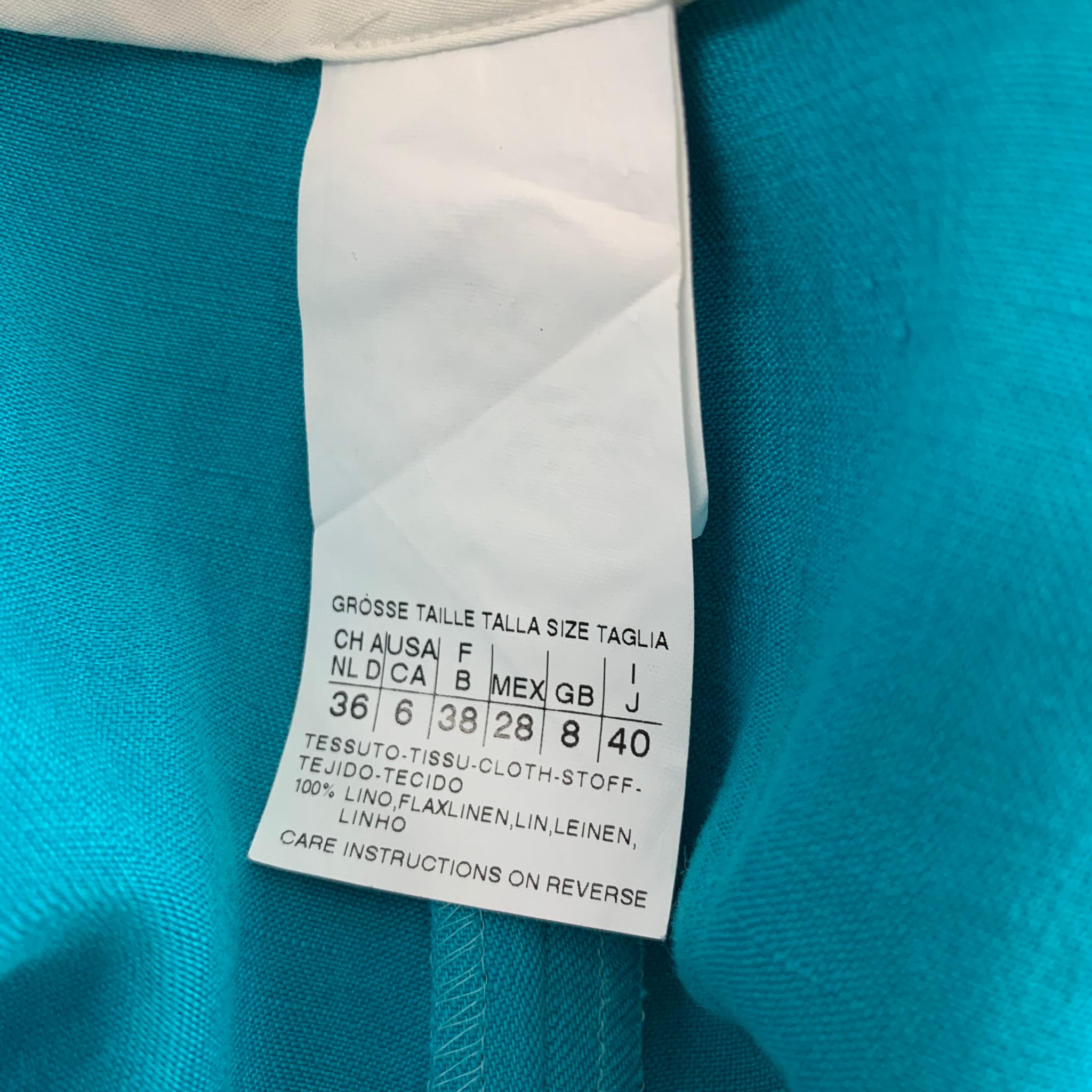 Women's MAX MARA Size 6 Blue Turquoise Linen Dress Pants