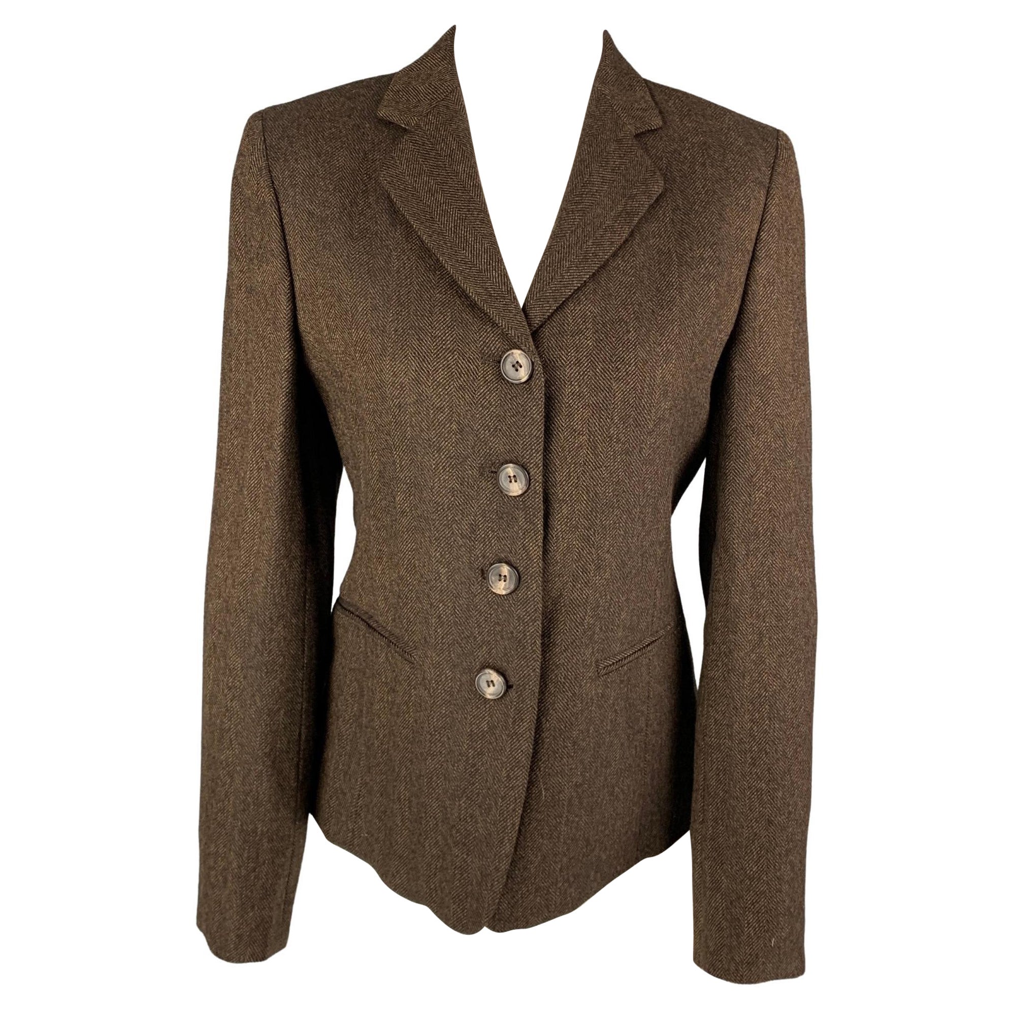 MAX MARA Size 6 Brown 
Beige Wool Herringbone Jacket Blazer