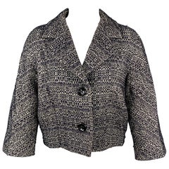 MAX MARA Size 6 Navy & White Boucle Cotton Blend Jacket Cropped Blazer