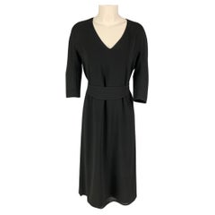 MAX MARA Size 8 Black Jersey Belted V-Neck Dress