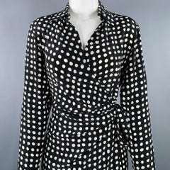MAX MARA Size IT 38 Black White Silk Polka Dot Wrap Dress
