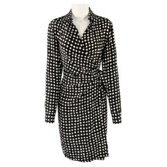 MAX MARA Size IT 38 Black White Silk Polka Dot Wrap Dress