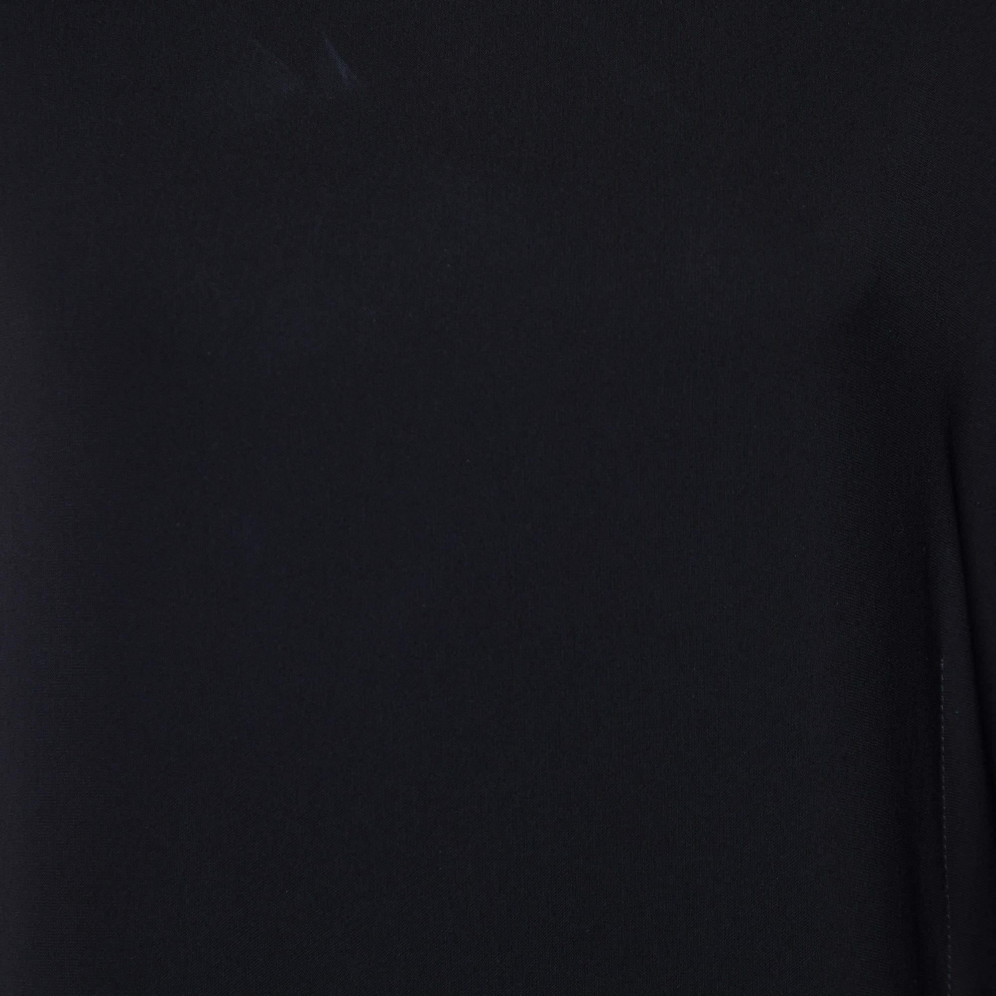 Max Mara Studio Black Crepe Contrast Pleated Asymmetric Dress M In Excellent Condition For Sale In Dubai, Al Qouz 2