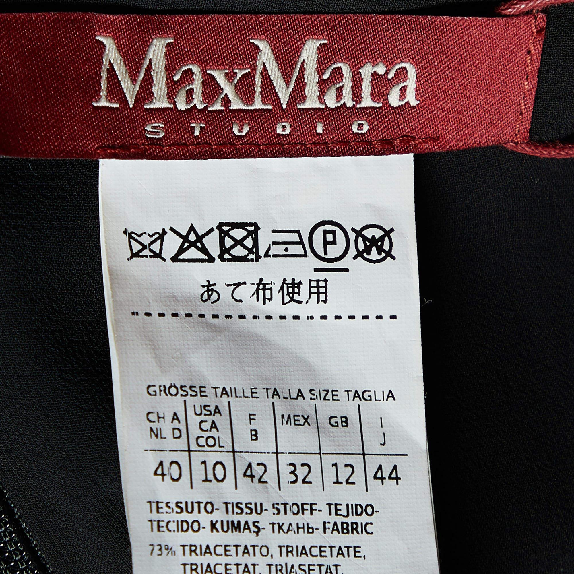 Max Mara Studio Black Crepe Contrast Pleated Asymmetric Dress M For Sale 1