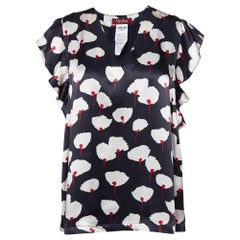 Max Mara Studio Blusa negra de seda satinada con estampado floral M
