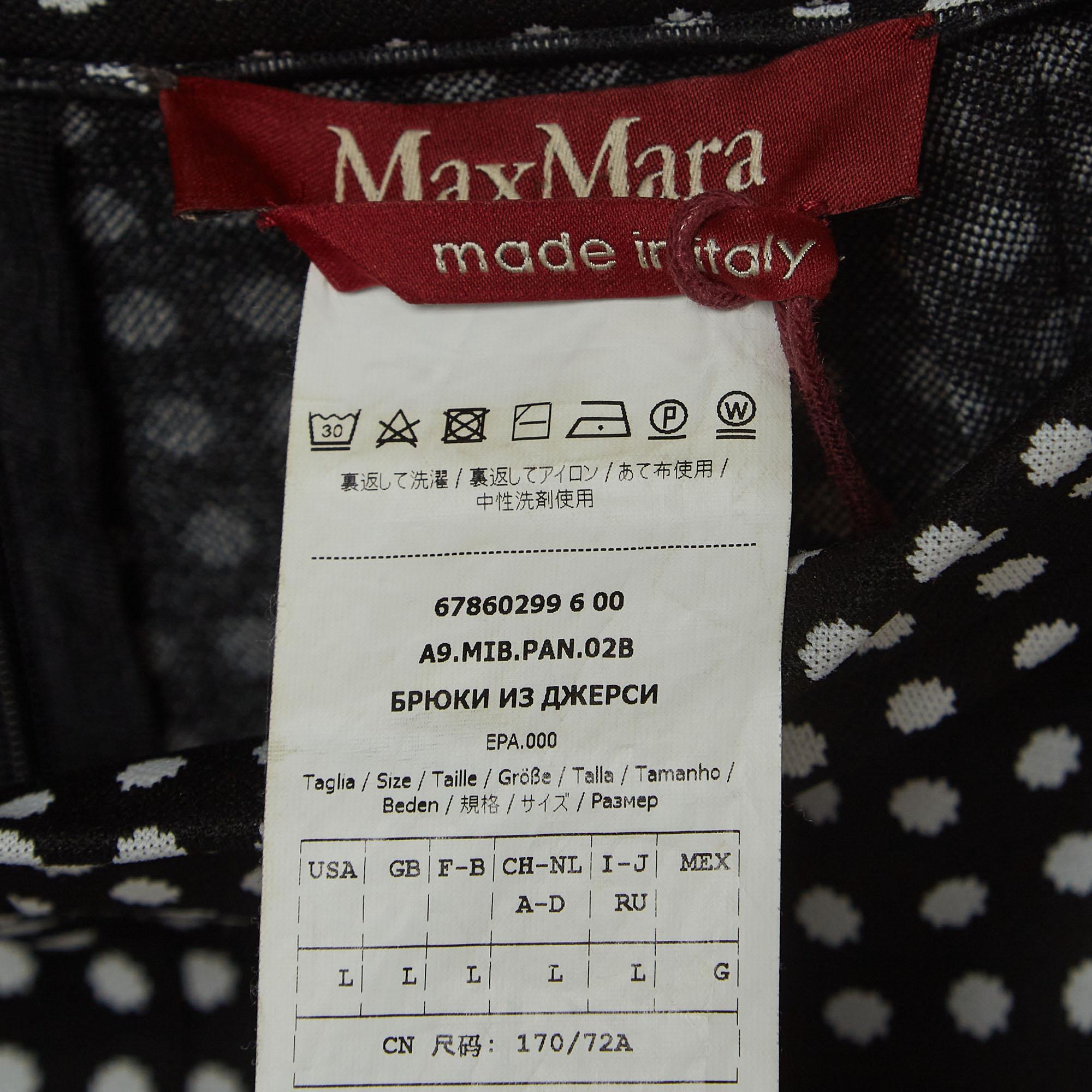 Women's Max Mara Studio Black Print Stretch Knit Pants L