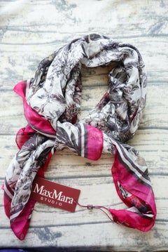 MAX MARA STUDIO Botanical Floral Purple Grey Large Square Silk Scarf Shawl BNWT